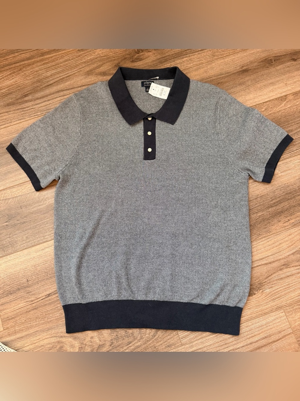 J Crew Men’s Textured Cotton Sweater Polo Blue, Large
